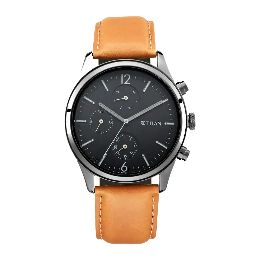 Titan Workwear Watch with Black Dial & Leather Strap NR1805NL02