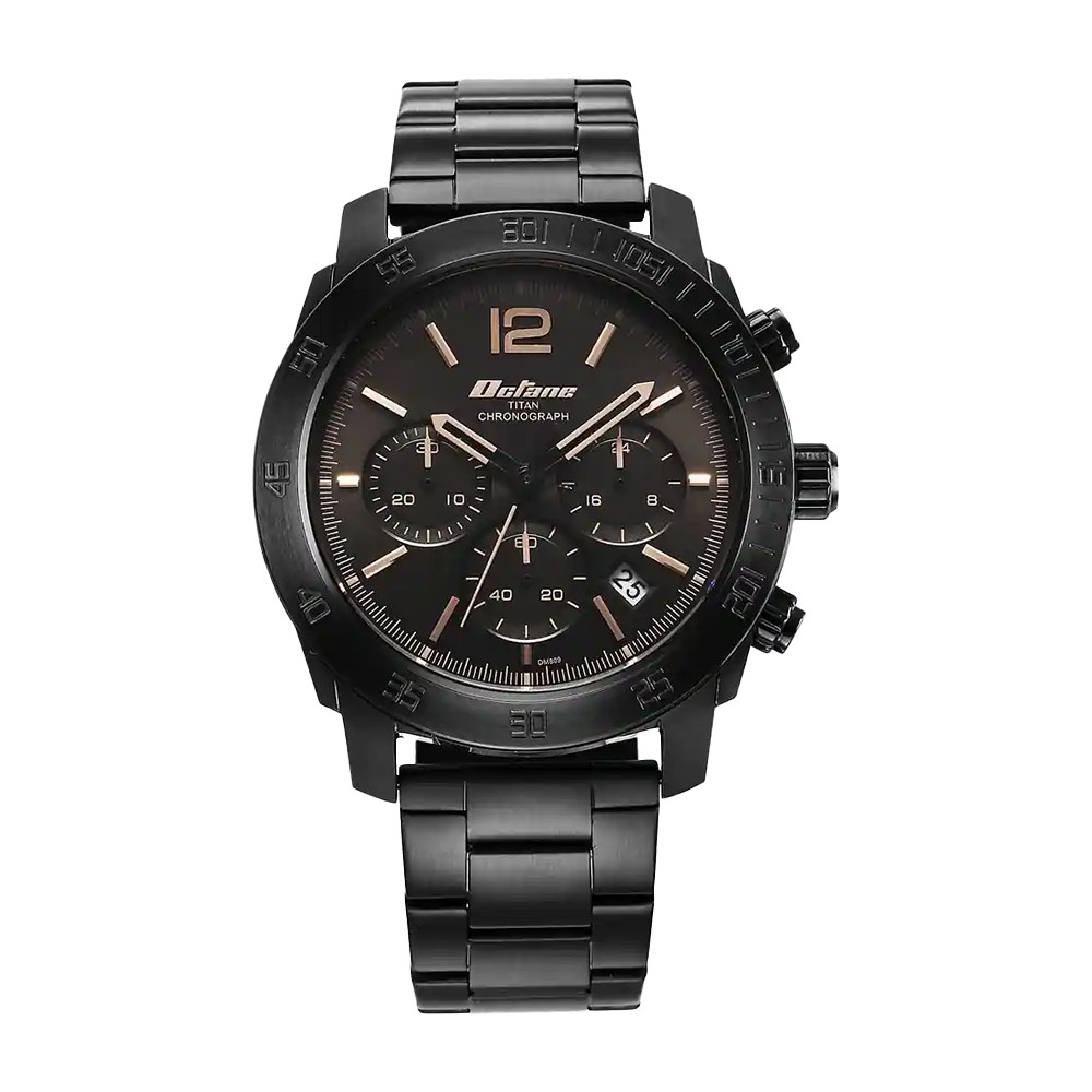 Titan Octane Classic Sporty Black Dial Chrono Stainless Steel Strap watch for Men NR90157NM01