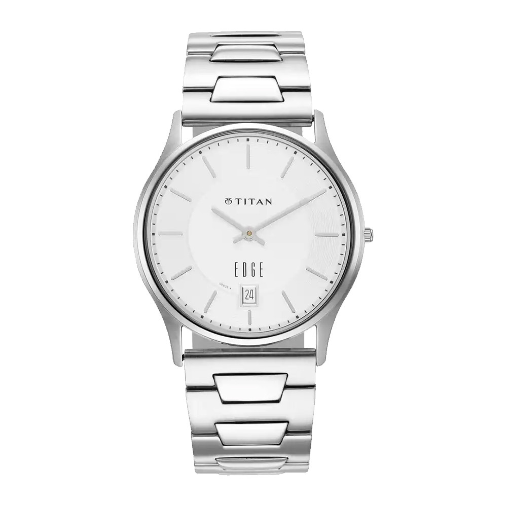 Titan Quartz Analog with Date Silver Dial Stainless Steel Strap Watch for Men NR1683SM01