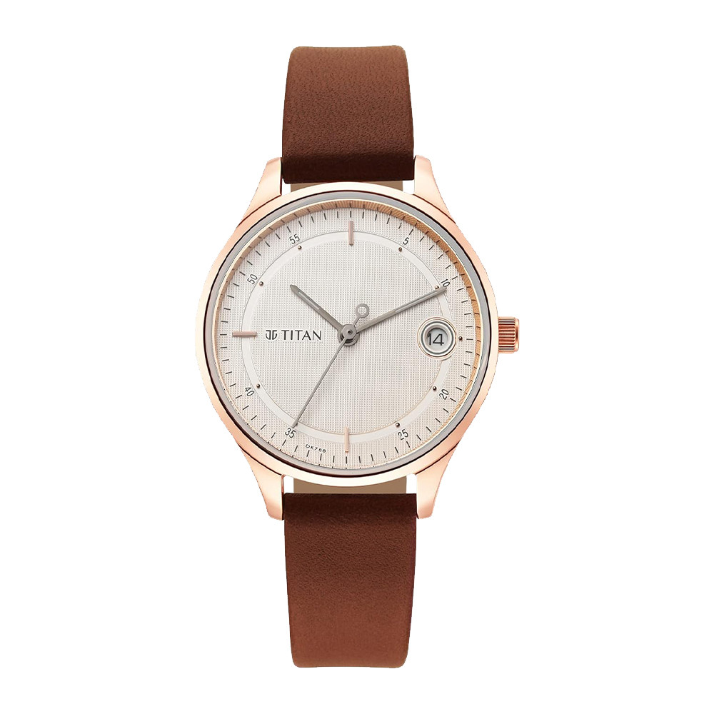 Titan Workwear Silver Dial Women Watch With Leather Strap NR2649WL01