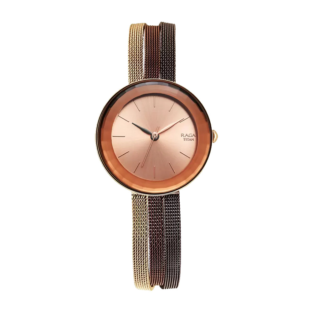 Titan Raga Delight Rose Gold Dial Women Watch With Stainless Steel Strap 95153KM01