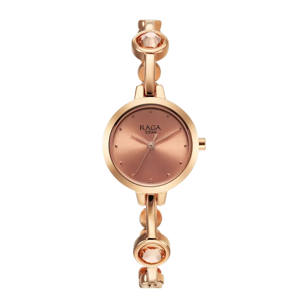 Titan Raga Viva Quartz Analog Rose Gold Dial Rose Gold Metal Strap Watch for Women 2576WM02