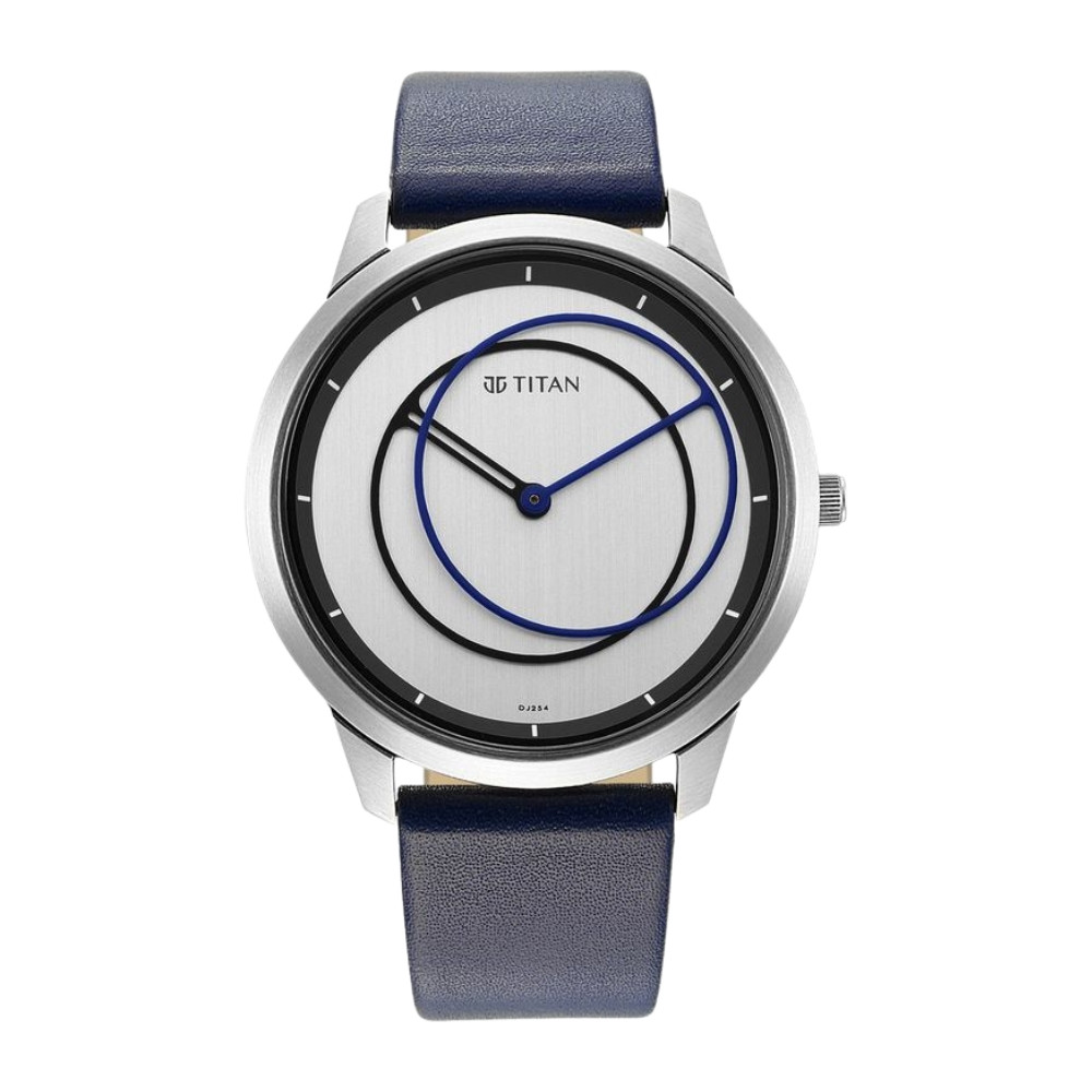 Titan Quartz Analog Silver Dial Leather Strap Watch for Men NR1801SL02