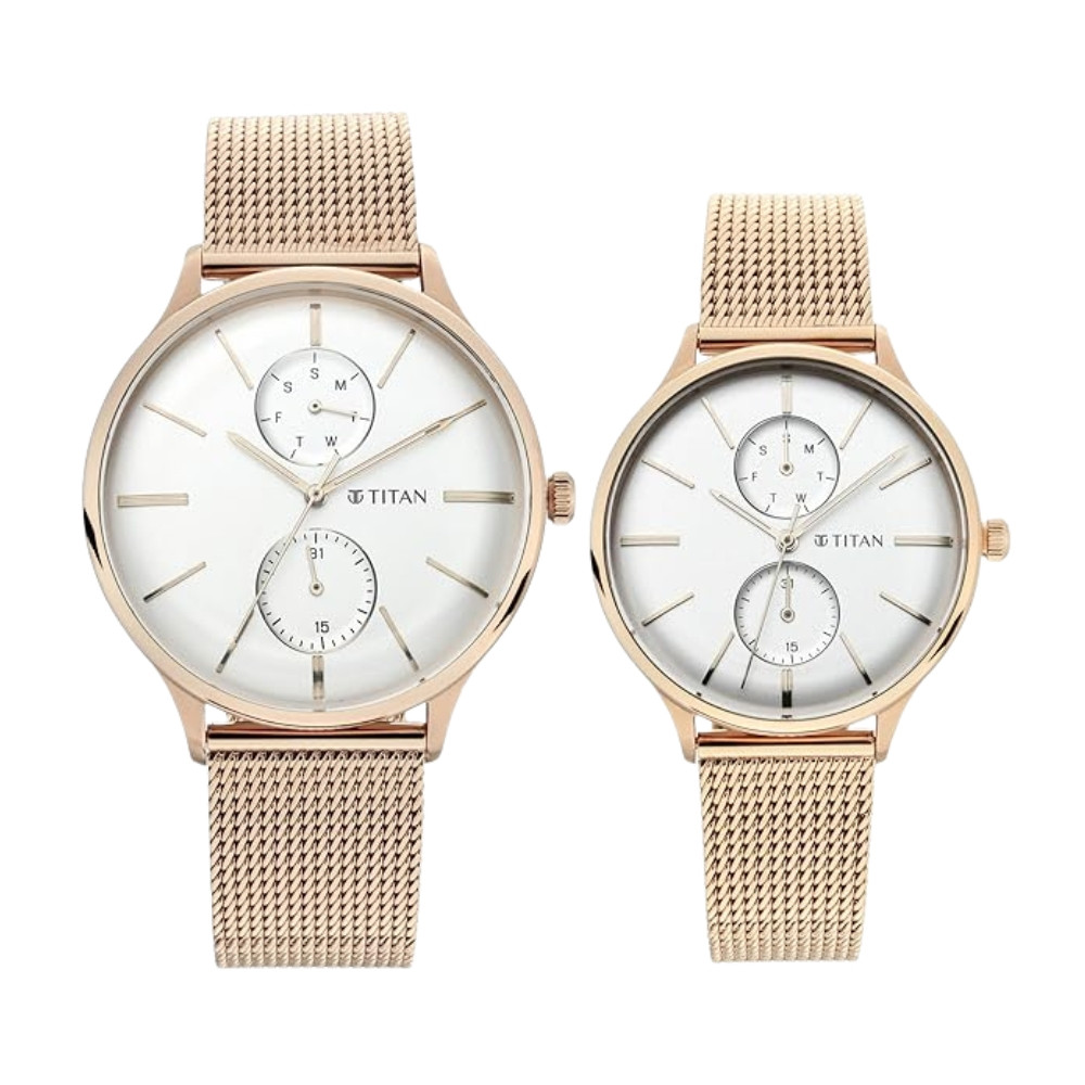 Titan Quartz Multifunction White Dial Stainless Steel Strap Watch for Couple NR9400394203WM01P