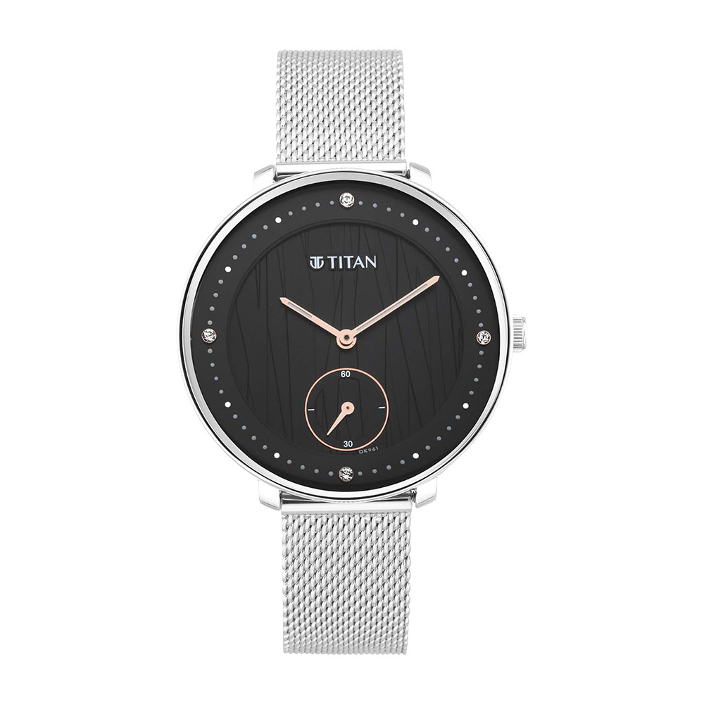 Titan Workwear Black Dial Women Watch With Stainless Steel Strap NR2651SM01