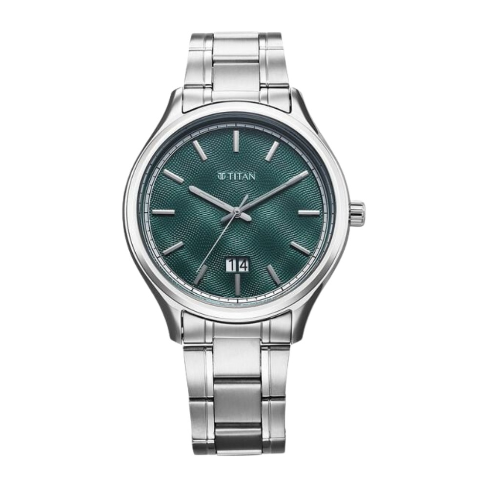 Titan Palette Of Time Quartz Analog with Date Green Dial Stainless Steel Strap Watch For Men 10033SM03