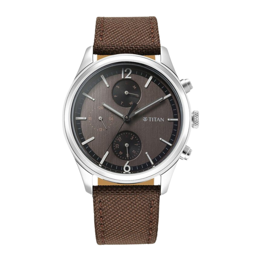 Titan Wrist Wit Quartz Analog with Day and Date Brown Dial Leather Strap Watch for Men 1805SL12