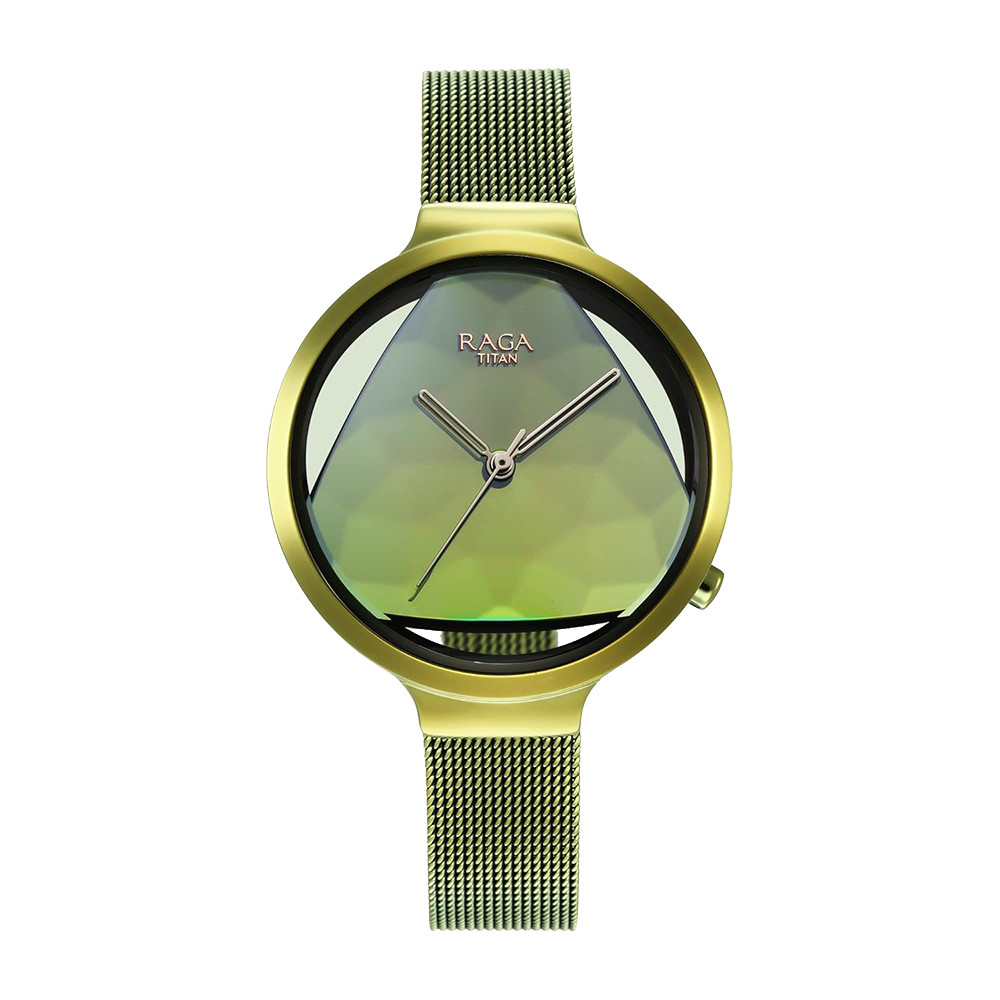 Titan Raga Moments of Joy Green Dial Analog Stainless Steel Strap Watch for Women NR95134QM01