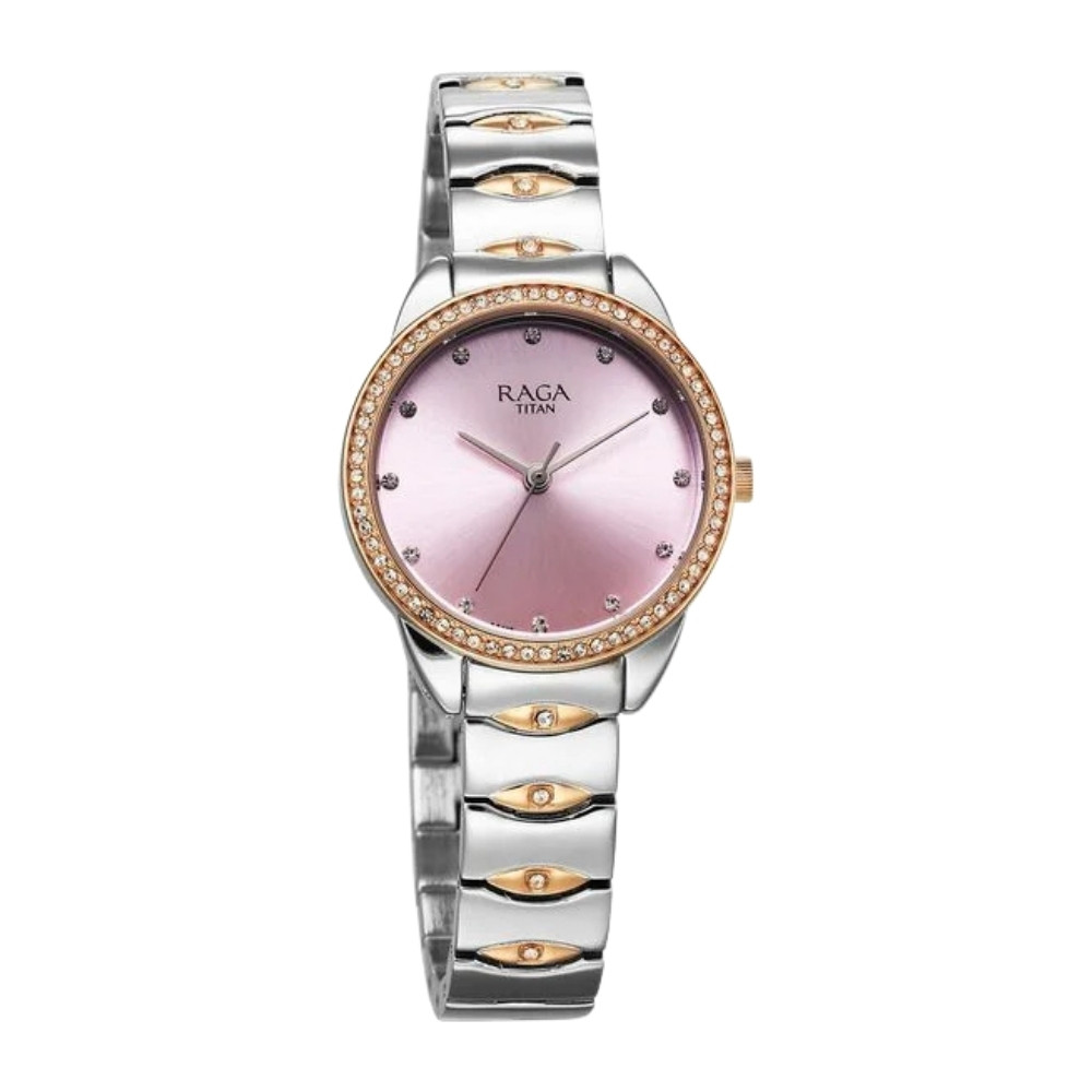 Titan Raga Showstopper Quartz Analog Purple Dial Metal Strap Watch for Women 95281KM01