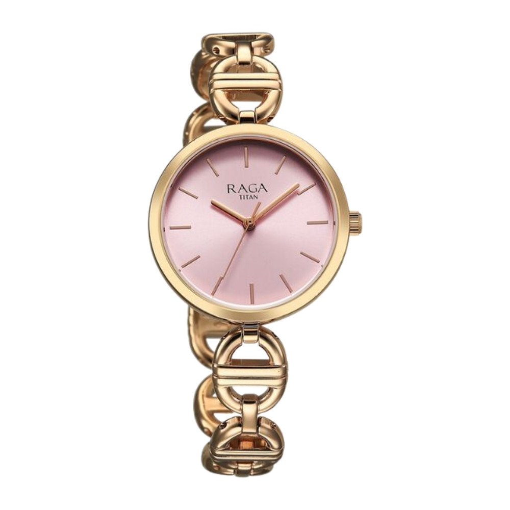 Titan Raga Showstopper Quartz Analog Rose Gold Dial Metal Strap Watch For Women (95353WM01)