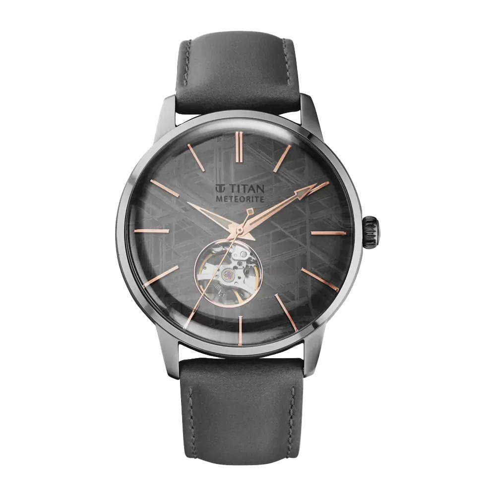 Titan Stellar Automatic Grey Dial Leather Strap Watch for Men 90110QL01