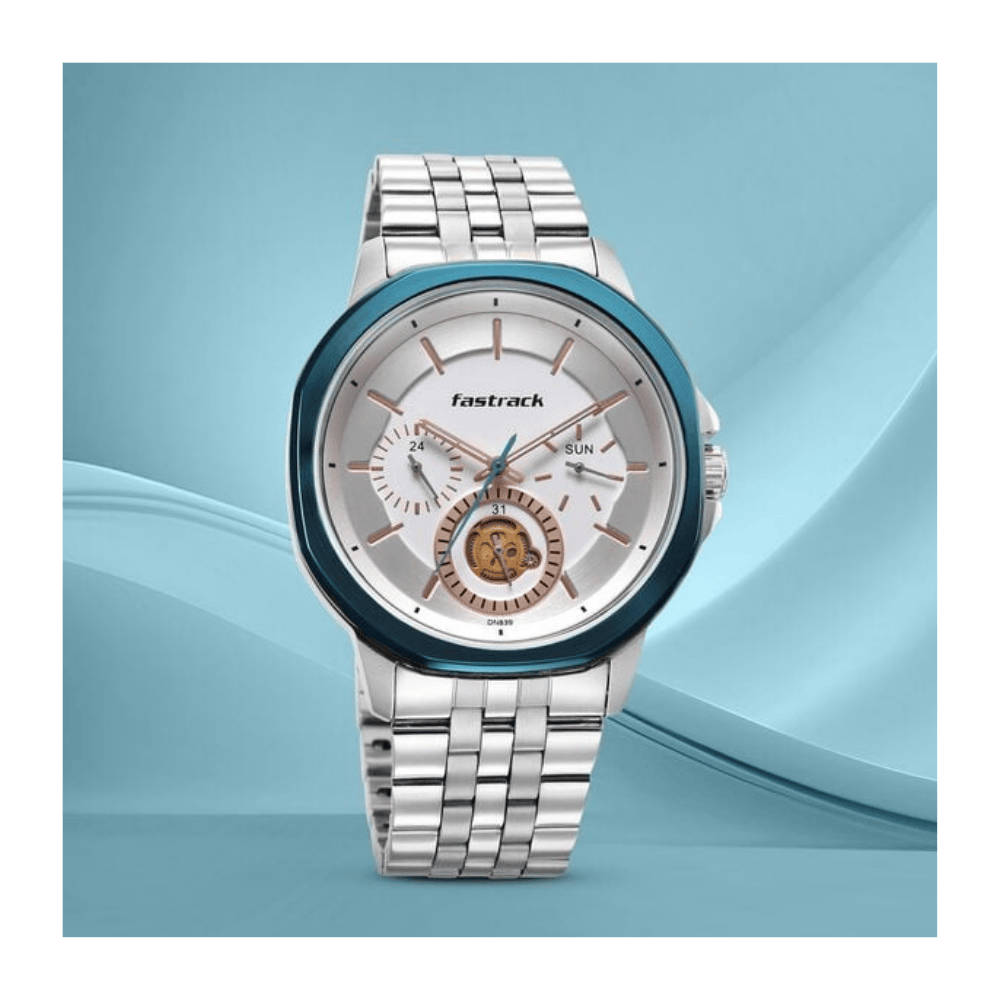 Fastrack Exuberant Quartz Multifunction Silver Dial Stainless Steel Strap Watch for Guys (3303KM01)