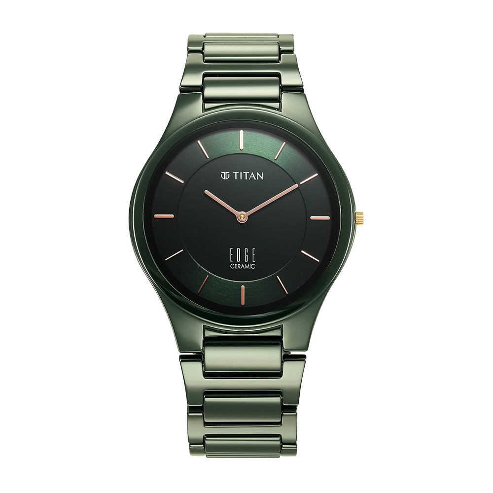 Titan Edge Ceramic Quartz Analog Green Strap Watch for Men NR1696QC06