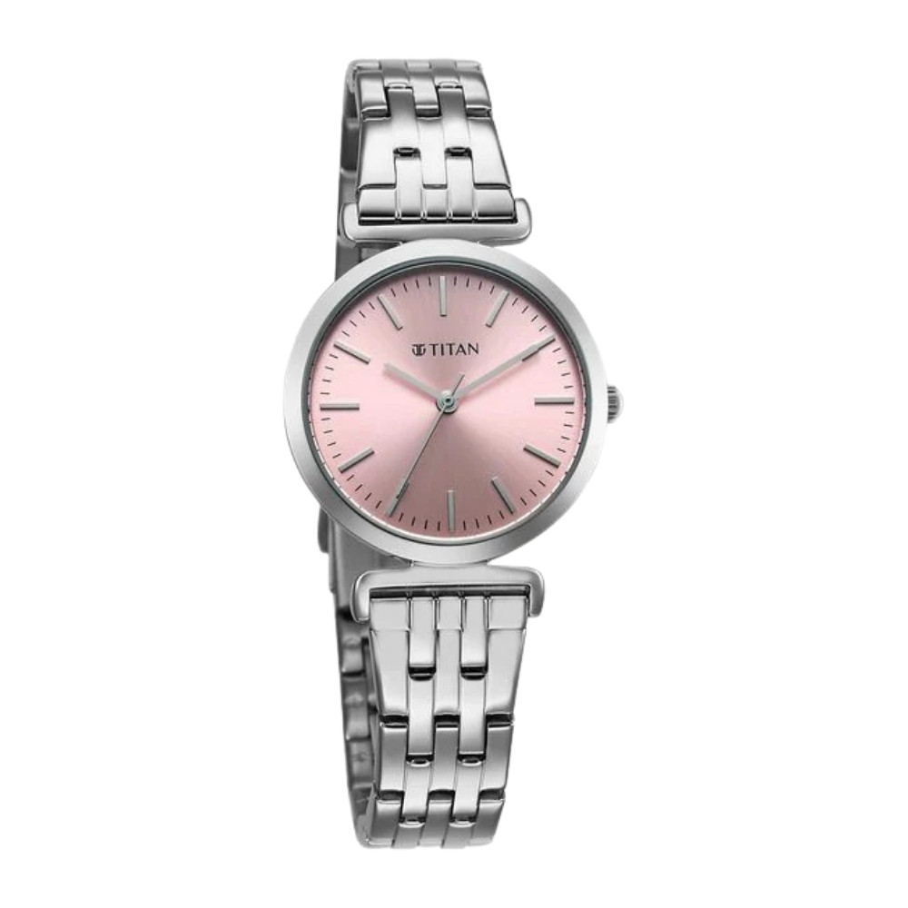 Titan Workmode Quartz Analog Pink Dial Stainless Steel Strap Watch For Women (95321SM01)