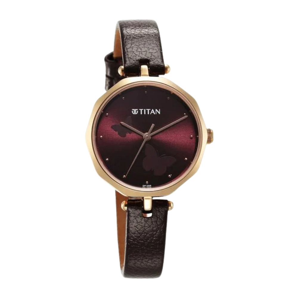 Titan Karishma Quartz Analog Maroon Dial Leather Strap Watch for Women (2702WL01)