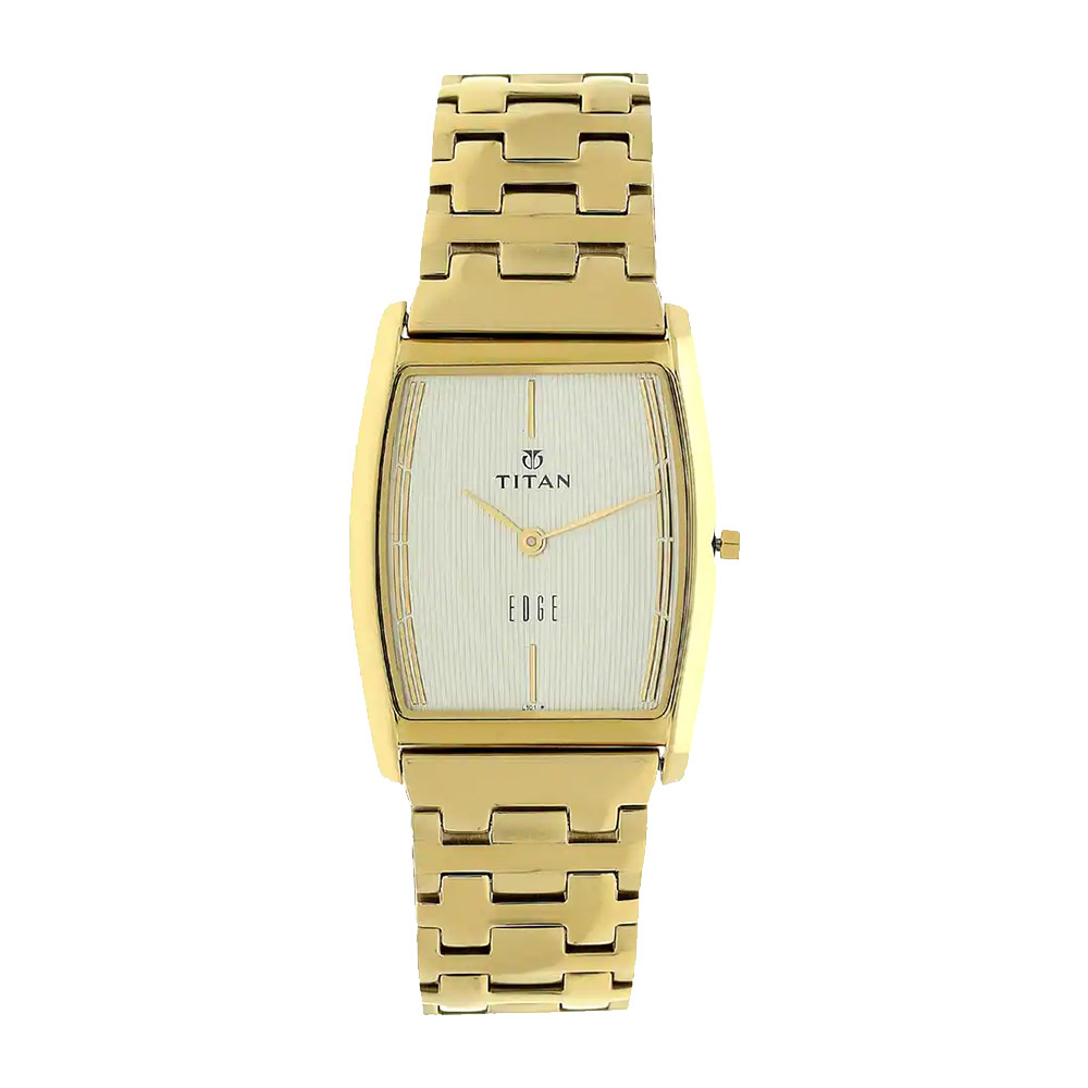Titan Edge Champagne Dial Golden Stainless Steel Strap Watch NR1044YM07