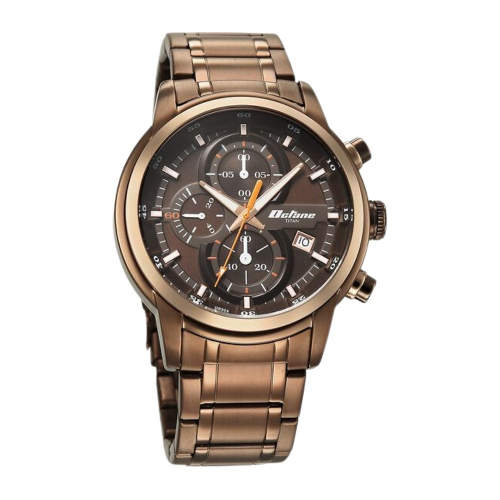 Titan Octane Primal Quartz Chronograph Brown Dial Brown Stainless Steel Strap Watch For Men (90086KM09)