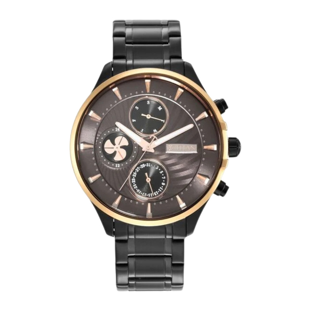 Titan Maritime Anthracite Dial Quartz Multifunction Stainless Steel Strap watch for Men NS1873KM01