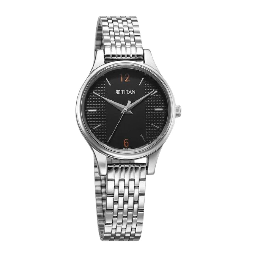 Titan Karishma Quartz Analog Black Dial Silver Stainless Steel Strap Watch For Women (2679SM02)