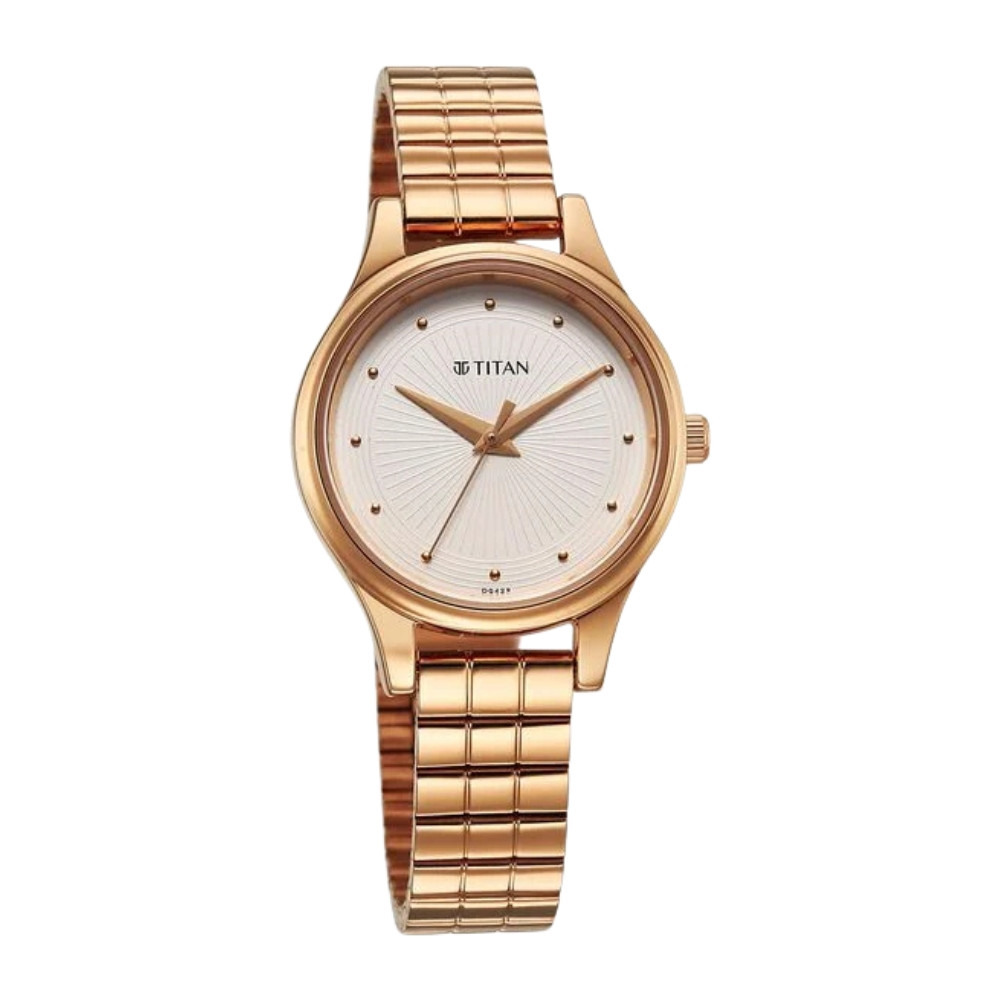 Titan Karishma Quartz Analog Off White Dial Rose Gold Stainless Steel Strap Watch For Women (2679WM02)