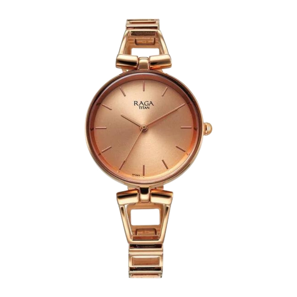 Titan Raga Ascend Quartz Analog Rose Gold Dial With Rose Gold Color Metal Strap Watch For Women 2747WM01