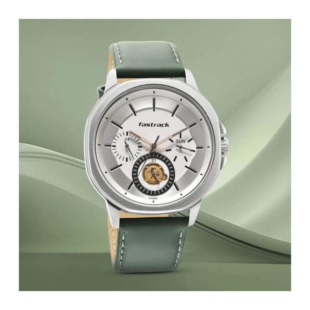 Fastrack Exuberant Quartz Multifunction White Dial Leather Strap Watch for Guys (3303SL02)