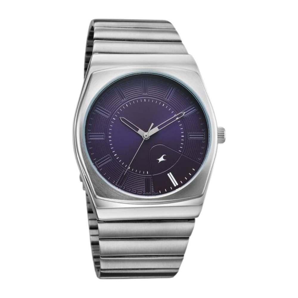 Fastrack Stunners Quartz Analog Purple Dial Silver Stainless Steel Strap Watch For Guys 38212SM02
