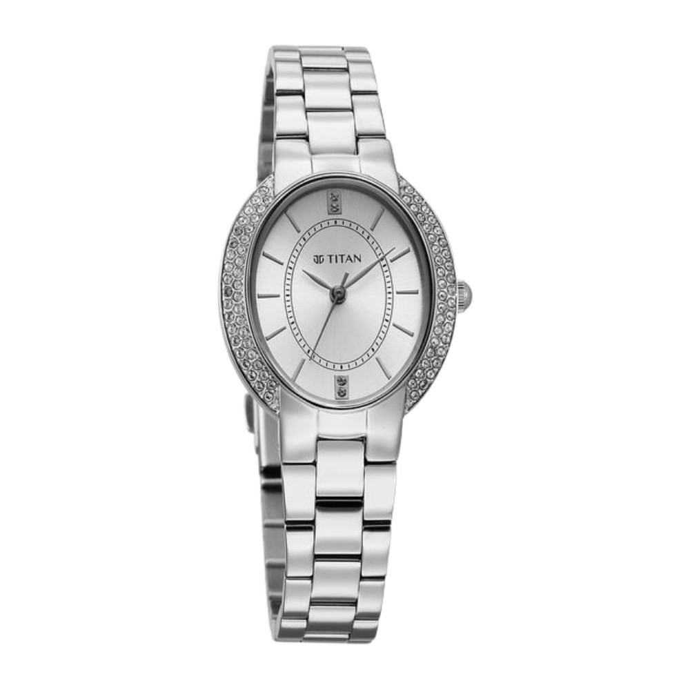 Titan Metro Quartz Analog Silver Dial Stainless Steel Strap Watch For Women 95304SM01