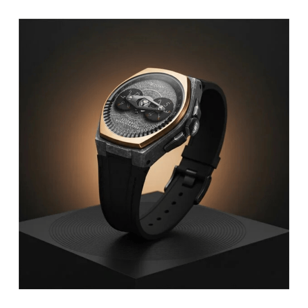 Titan Stellar Wandering Hour Automatic Analog with Crystallized Titanium Case and Gray Dial FKM Strap Watch for Men 10029KP01